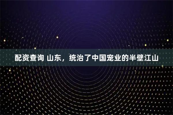 配资查询 山东，统治了中国宠业的半壁江山